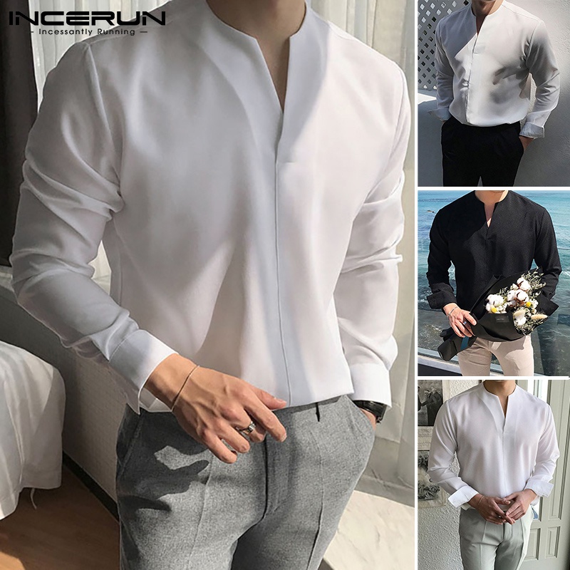 XMAN Moda De Los Hombres De Estilo Coreano Cuello En V Manga Larga