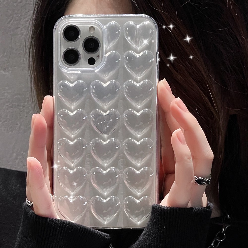 Funda De Teléfono Transparente 3D Con Corazón De Amor Para iPhone 14 15 13  12 Pro Max Mini XR XS 11 7 8 Plus TPU De Gelatina Suave