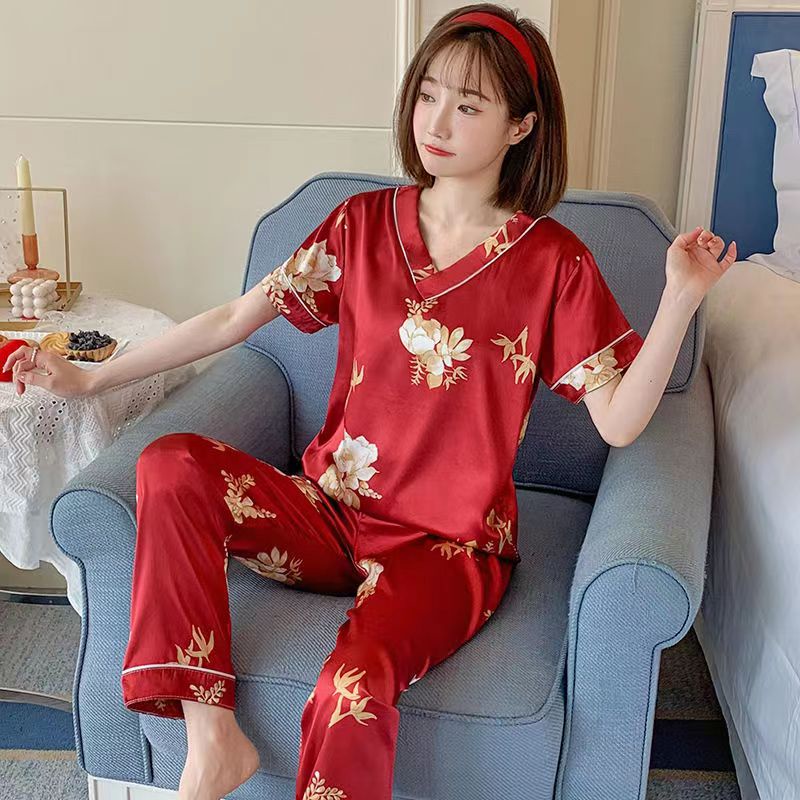 Moda Coreana Mujeres Talla Grande M-4XL Seda Satén Pijama Conjunto