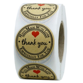 500 etiquetas/rollo, hecho a mano, redondo, Natural, Kraft, pegatinas de  agradecimiento, etiquetas de sello de regalo Likrtyny Arte deco