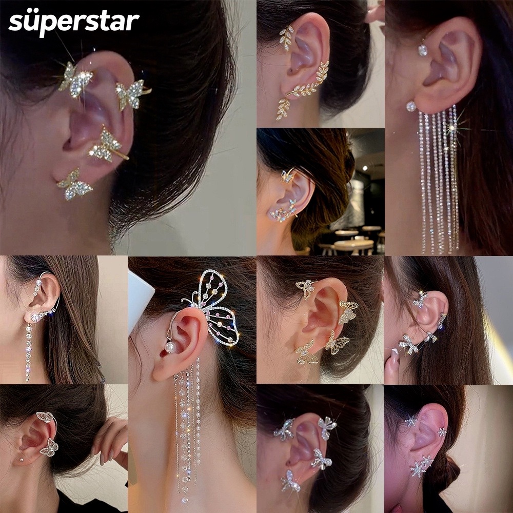 Aretes De Clip De Mariposa Brillante Con Arco Elegante Nueva