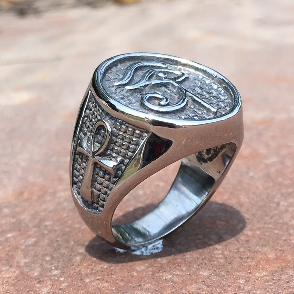 Anillo De Plata Egipcio Fara n Ojo De Horus Punk Joyer a Para