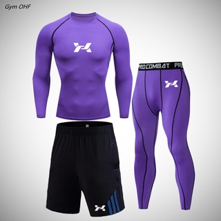 hombre traje deportivo de secado rápido gimnasio fitness compresión  camiseta running jogging entrenamiento chándal 3 unids/set