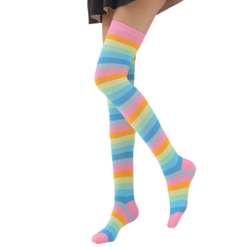 Medias Altas De Rayas Iris Multicolor PROCTER – Hasta La Rodilla, De Poliéster Elástico, Para Cosplay, Fiestas Temáticas Y Disfraces De Rainbow Brite
