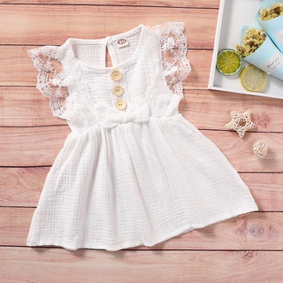 Kimi ๑ Bebé Niña Vestido De Encaje Blanco Puro Sin Mangas + Diadema 2Pcs  Conjuntos Dulce Color Sólido Dobladillo De La Princesa Vestidos De Bautismo  Para 0-24 Meses