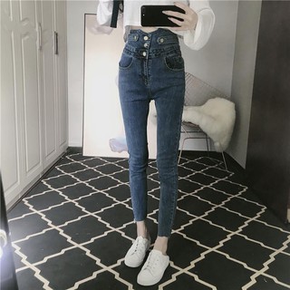 2023 Nuevas Mujeres De Cintura Alta Jeans 3 Botones Coreano Estiramiento  Pantalones De Mezclilla Para Las La Moda De Largo Flaco Casuales demin  harem