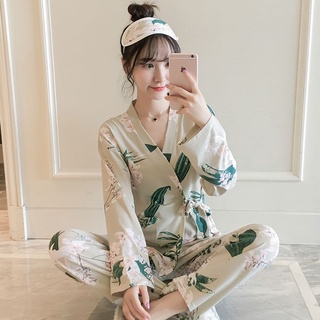 Pijama mujer corbata estilo japonés primavera y otoño versión coreana estudiante fresco verano de manga larga puede usar un de loungewear | Shopee Colombia