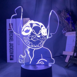  Lyzerth Stitch Luz nocturna de dibujos animados RGB bombilla 7  colores cambiantes USB Baby Story Feo Leisurely Alien Dog 3D LED lámpara  niños luz de noche juguete niños decoración habitación vacaciones