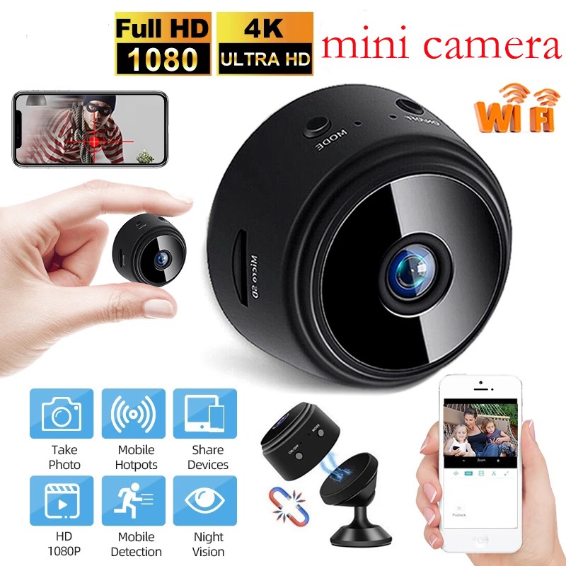 Mini cámara espía WiFi, cámara oculta más pequeña de grabación de audio y  video en vivo, cámara de seguridad para el hogar, visión nocturna, alarma