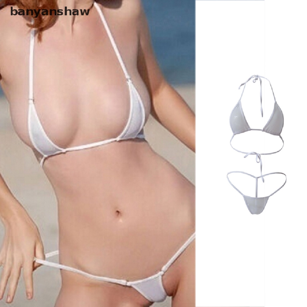 Banyanshaw Mujeres Sexy Micro Tanga G string Brasileño Mini Top Sujetador  Inferior Bikini Trajes De Baño CO