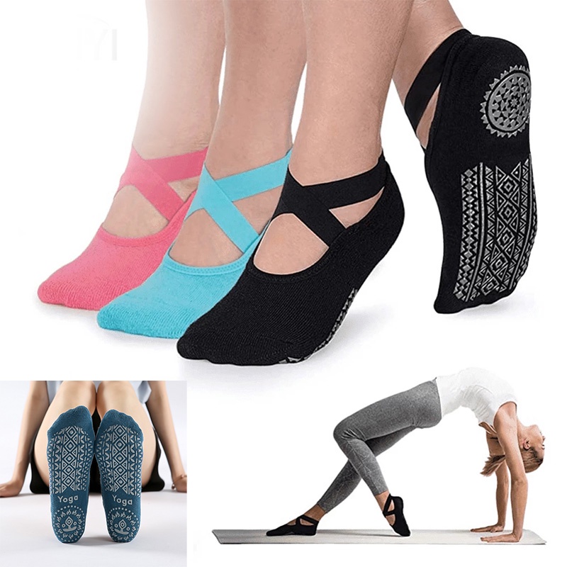 Calcetines de yoga antideslizantes con puños Barre Pilates para mujere –
