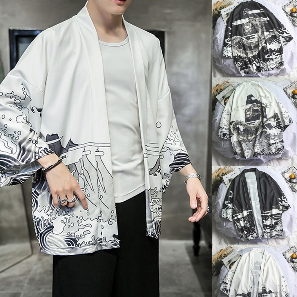 Los Hombres De La Moda Cardigan Impreso Camisas Kimono Oversize Camisa De Blusa Shopee Colombia