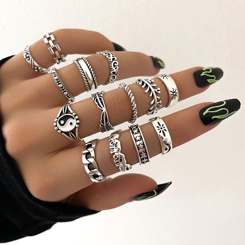 14 anillos g ticos de color plata tai chi para mujer boho punk