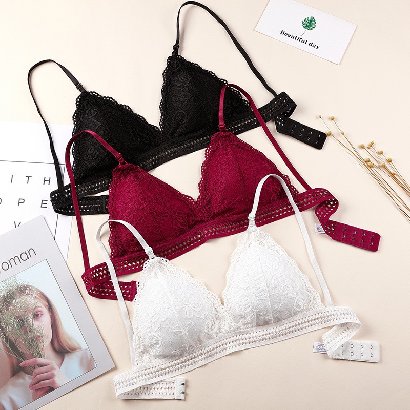 Mujeres Bralette Sujetador de encaje Triangle Cup Lencería Deep V Ropa interior inalámbrica Soft