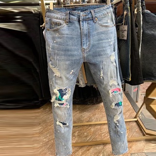 Pantalones Vaqueros Para Hombre Jeans Ajustados Elásticos Con Parches De  Hip-Hop