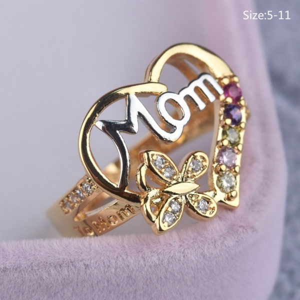 Anillo en forma De corazon Amor mama dos tonos oro y plata Diamante Para madre cumpleanos familiar mejor regalo mama fiesta Shopee Colombia