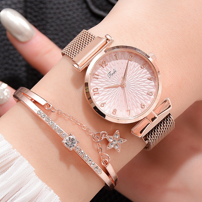 Reloj De Mujer Diamante Acero Inoxidable Hebilla Imán Relojes De Pulsera