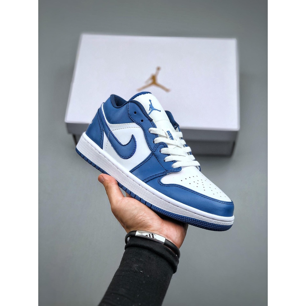 Air Jordan 1 Low { Marina Azul Blanco Zapatos De Las Mujeres Los Hombres Zapatillas De Tenis Para | Shopee Colombia