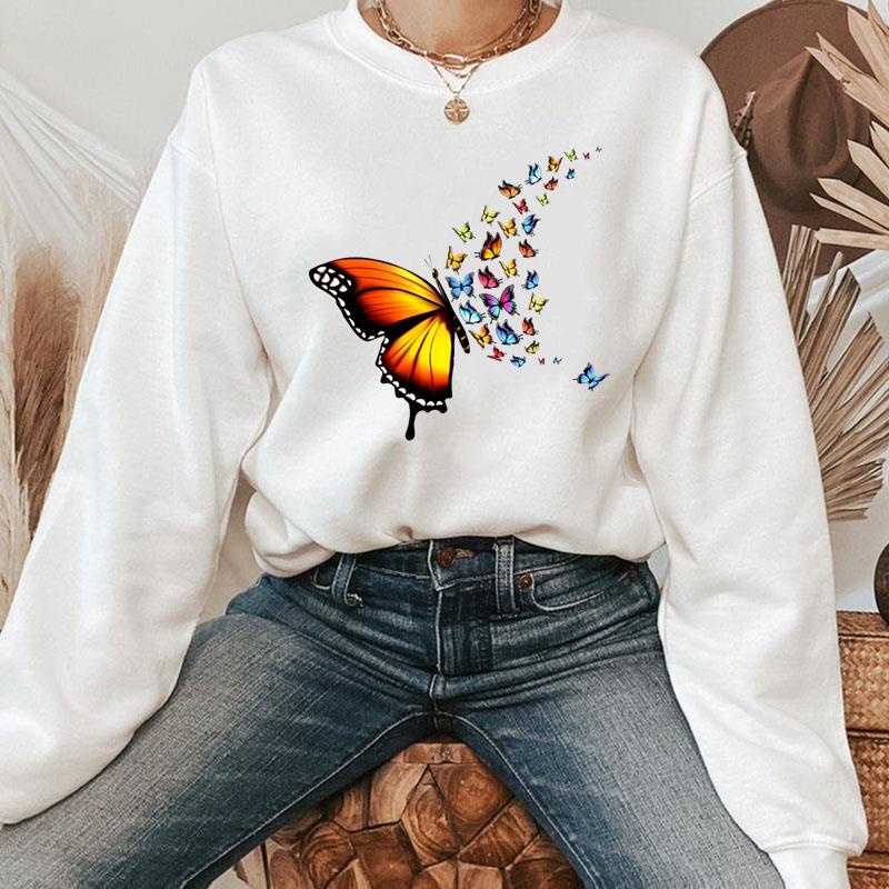 Otono Primavera Moda Mujeres Impreso Jerseys Flor Ala Mariposa Linda Ropa Senoras Mujer Casual Grafico Sudaderas Shopee Colombia