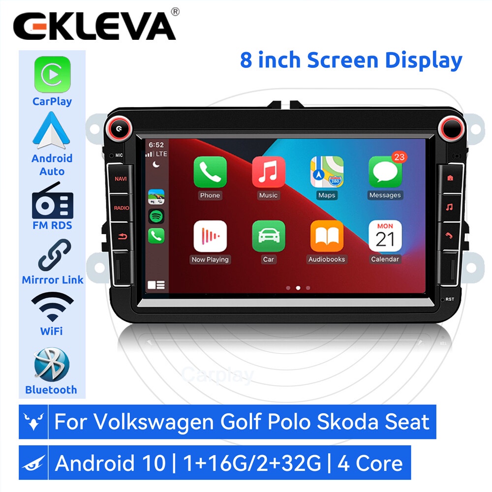 EKLEVA 8 Pulgadas Android Car Radio 2 Din Auto Estéreo Reproductor  Multimedia CarPlay RDS Para VW Volkswagen Passat B6 Golf Polo Touran Skoda  Seat