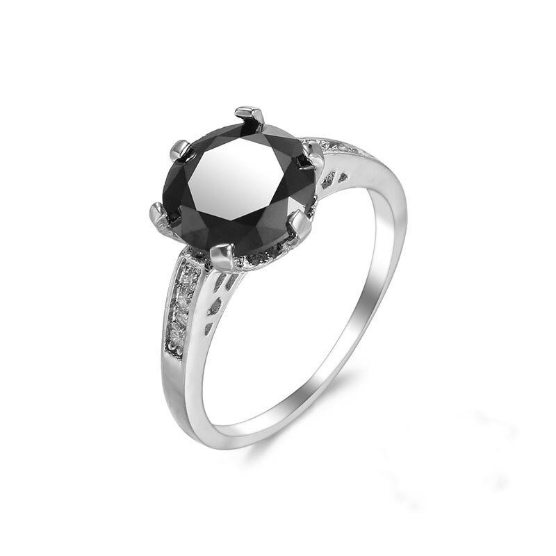 Anillo Redondo De Plata Esterlina 925 De Piedra Negra Natural Para