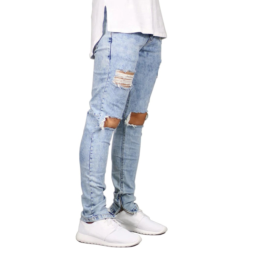 Jeans Hombre Elástico Diseño Rasgado Moda Tobillo Cremallera Skinny Shopee Colombia