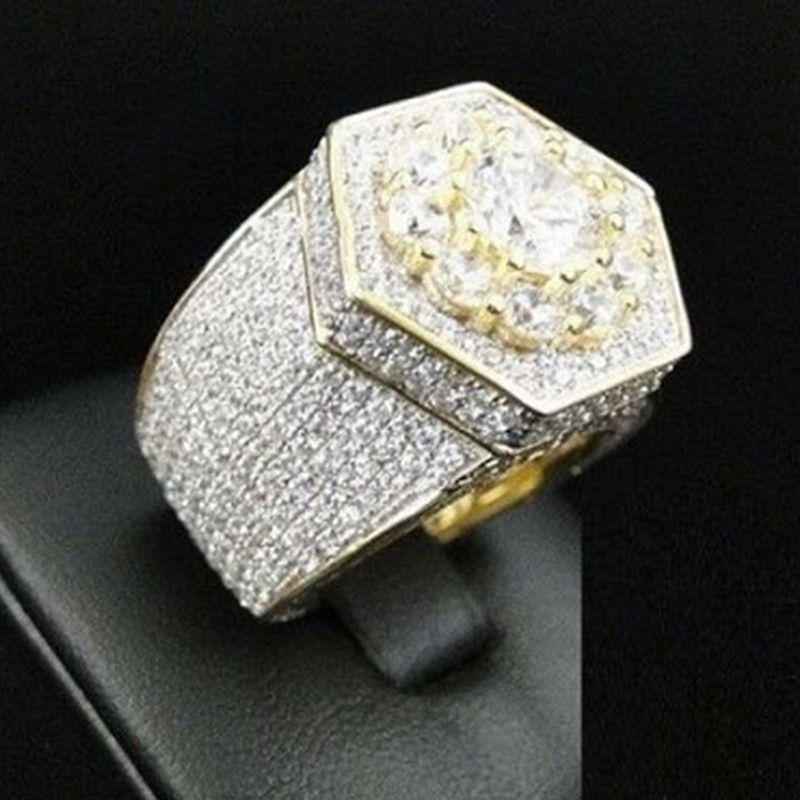 anillo de diamantes de imitaci n chapado en oro de lujo para