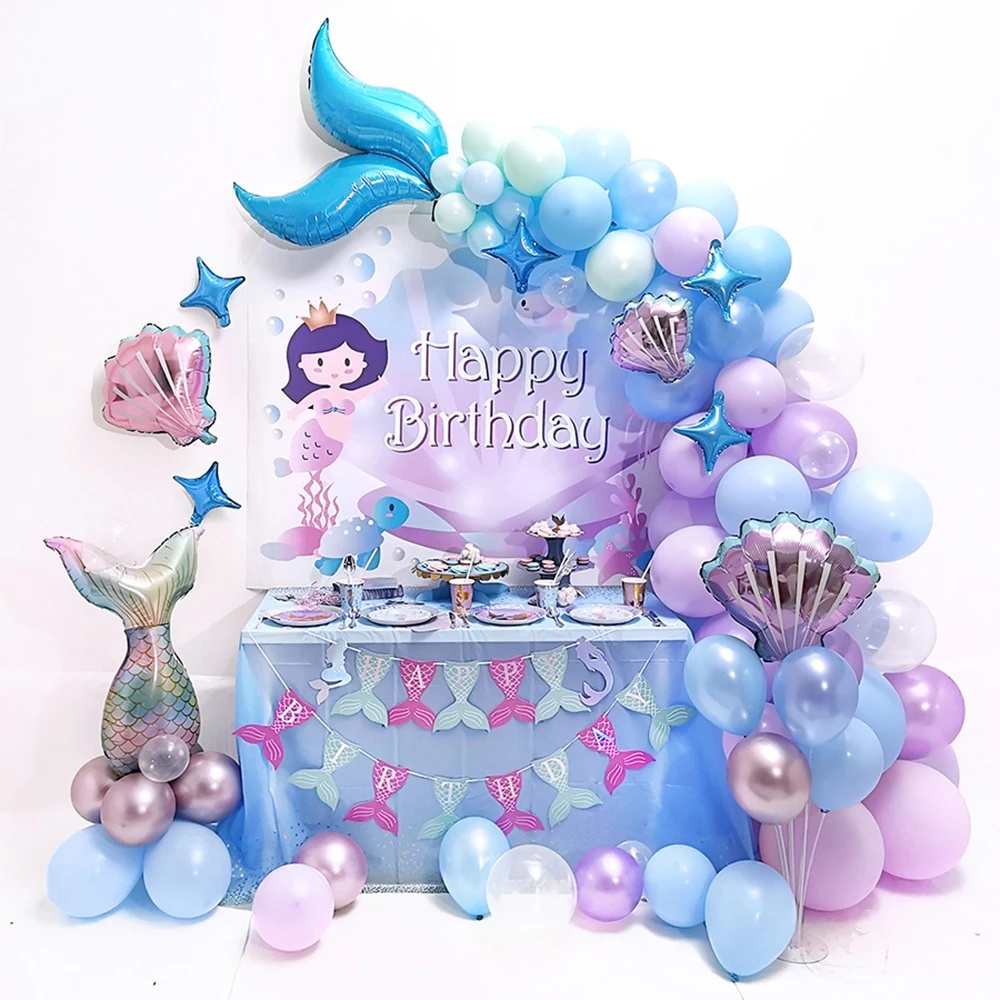 24 globos de sirena de segundo cumpleaños, decoración de fiesta temática de  sirena número 2, suministros de fiesta de Sirenita de dos años, globos de