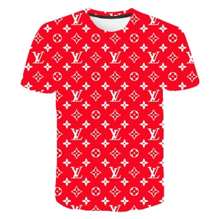 Europa América Explosión Moda Manga Corta Impreso Hombres Mujeres Camisetas  LV 3D Louis Vuitton Camiseta Casual Streetwear Niño Niña Sudaderas Cuello  Redondo Tops