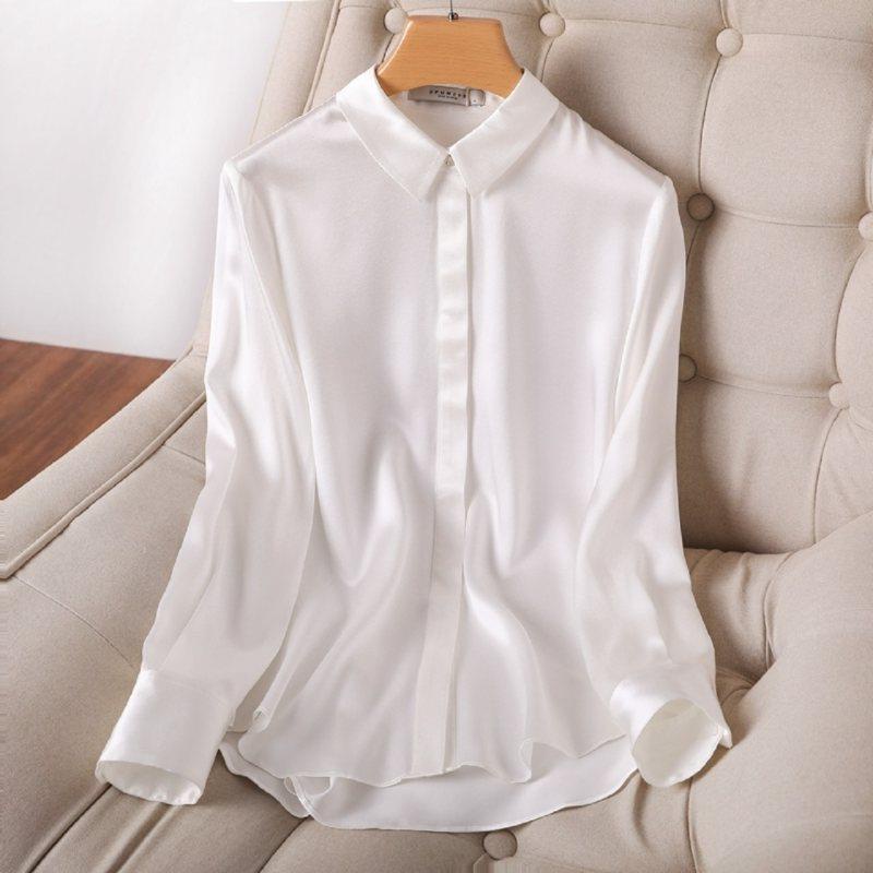 oxígeno Alegaciones Parte Camisa Blanca De Seda Pesada Diseño De Mujer Sense Niche Mulberry De Manga  Larga Otoño Elegante Top Profesional | Shopee Colombia