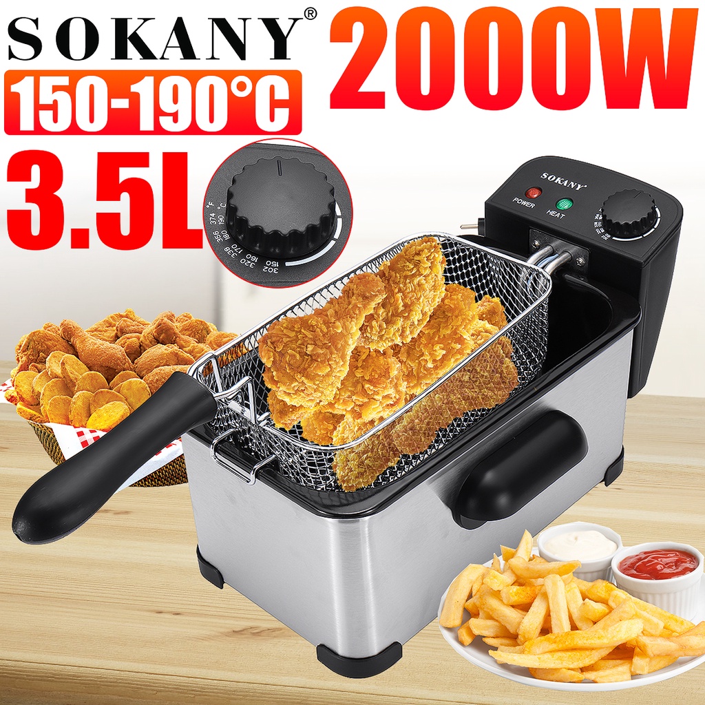 Freidora eléctrica de 2,5L de alta potencia de 1000W para el hogar, máquina  compacta para patatas fritas y kebab de acero inoxidable de Abanopi