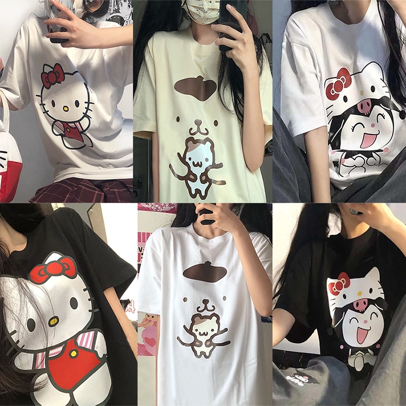 2022 Hello Kitty Camiseta De Manga Corta Mujeres Suelta Top Harajuku Estudiante Tee Shopee Colombia