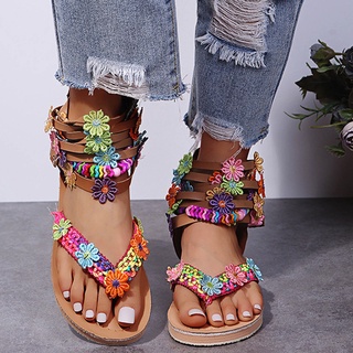 Sandalias De Cuero Moda Para Mujer Zapatos Planas Gladiador Verano Casual  Playa