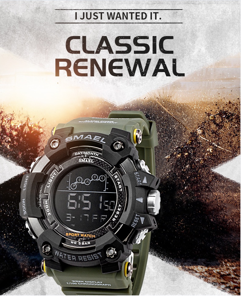 SMAEL Relojes Impermeables Hombres Casual Sport LED Digital