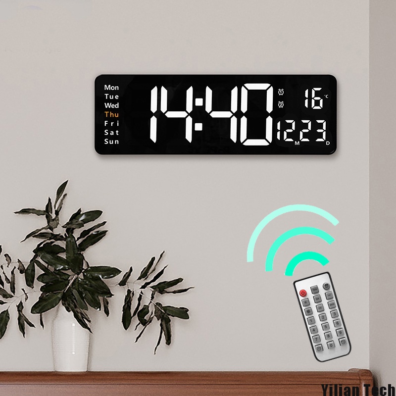 Reloj de pared digital Reloj digital grande con pantalla LED, reloj de pared  de gran tamaño con mes, , fecha, año, temperatura, para oficina en hogar  Fanmusic Reloj de pared digital