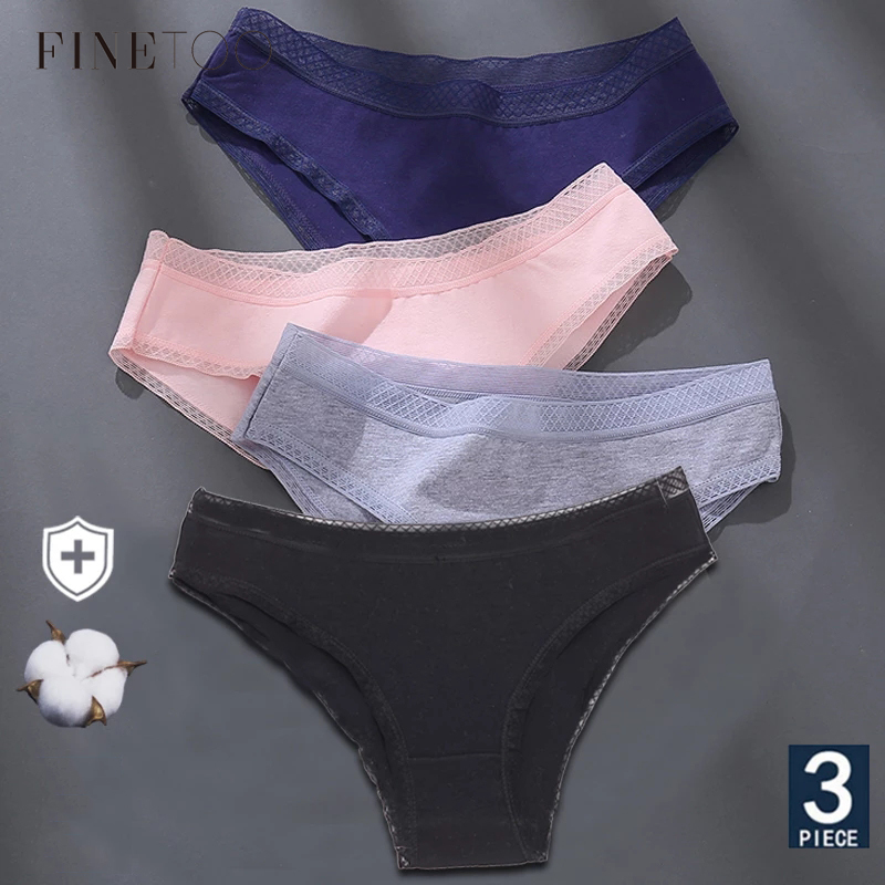 finetoo 3 unids/set mujeres encaje ventilación panty mujer algodón  calzoncillos sexy señora baja altura calzoncillos chica sin costuras  lencería íntima