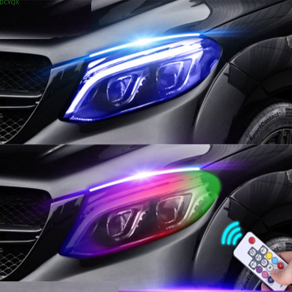 Tira de luces LED de circulación diurna para automóvil, 12 V, color blanco  ámbar, luces DRL de flujo secuencial, luces direccionales automáticas