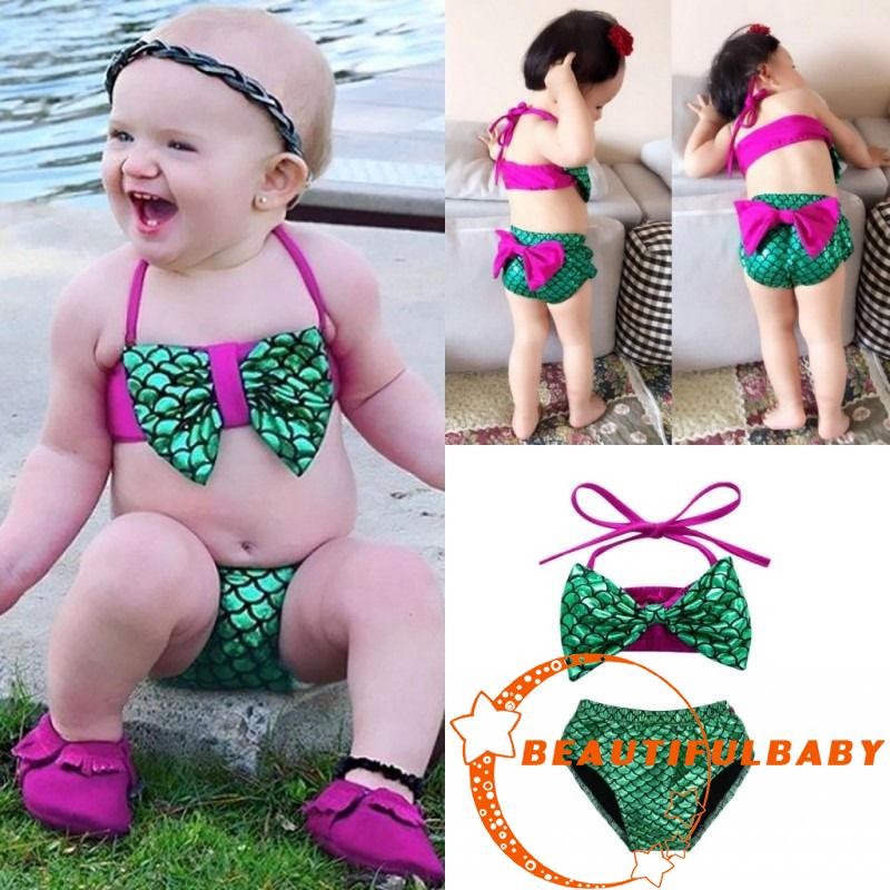 Goma llevar a cabo Infantil BBToddler Traje De Baño De Sirena Con Lazo Para Bebés Y Niñas Conjunto De  Bikini De Verano | Shopee Colombia