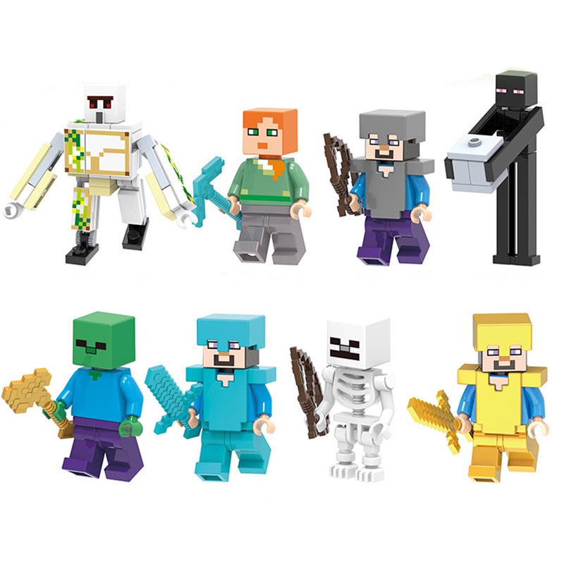 1pcs juego Minecraft bloques de construccion personajes de juguete Steve Creeper Zombie muneco figuras juguete para ninos Shopee Colombia