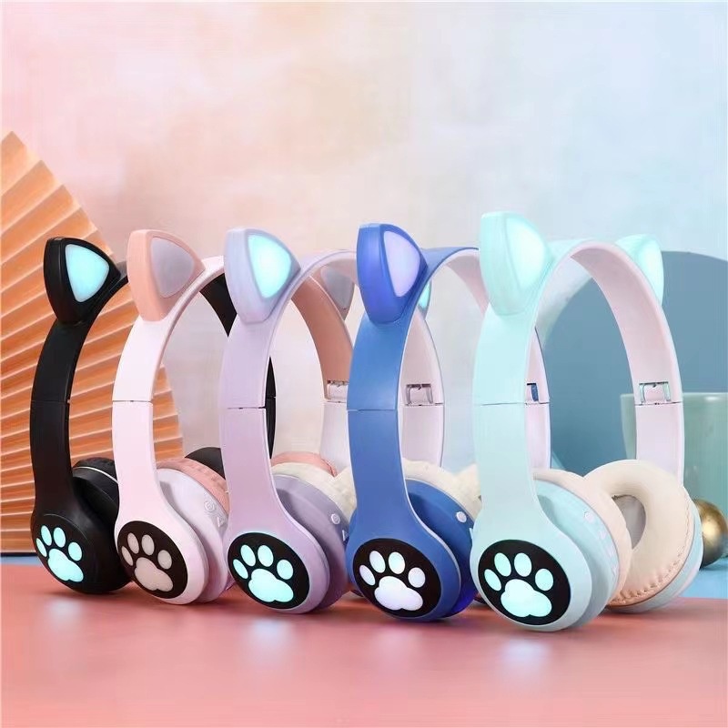 Auriculares Para Niños Orejas Gato Led Pop It Bluetooth Fm