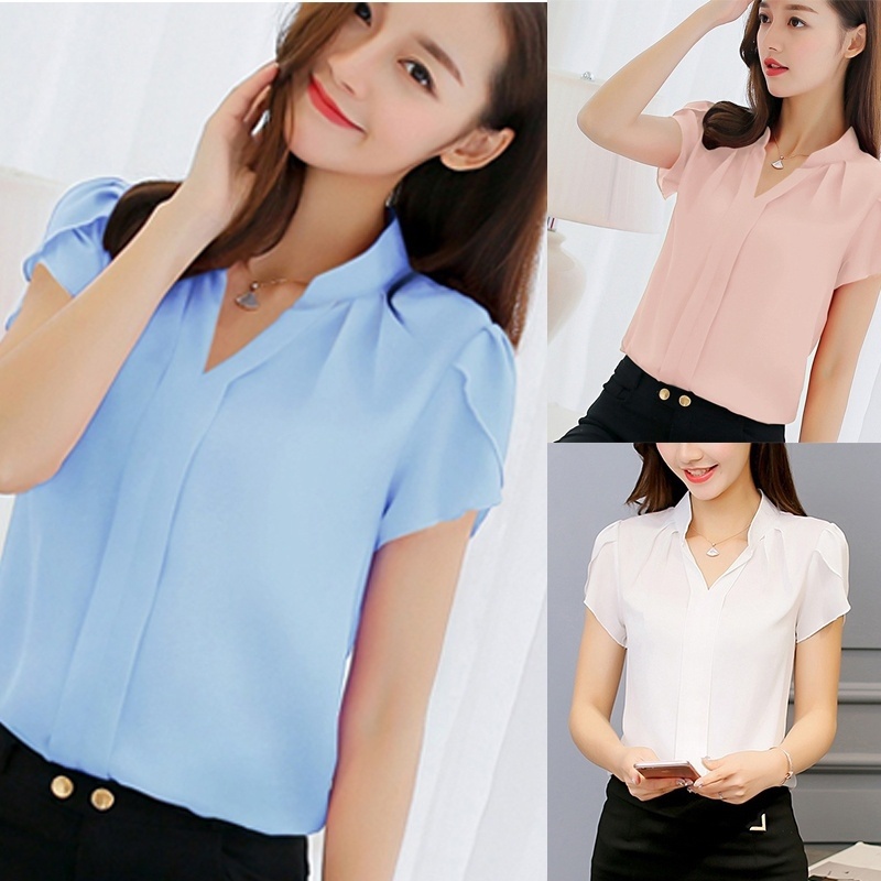 Las mujeres de la moda camisa de gasa Blusas Femininas Tops elegantes  señoras Formal oficina blusa más el tamaño de gasa camisa ropa