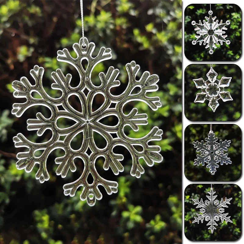 12 adornos de cristal transparentes para árbol de Navidad con forma de copo  de nieve – Adornos acrílicos para colgar en forma de copo de nieve para