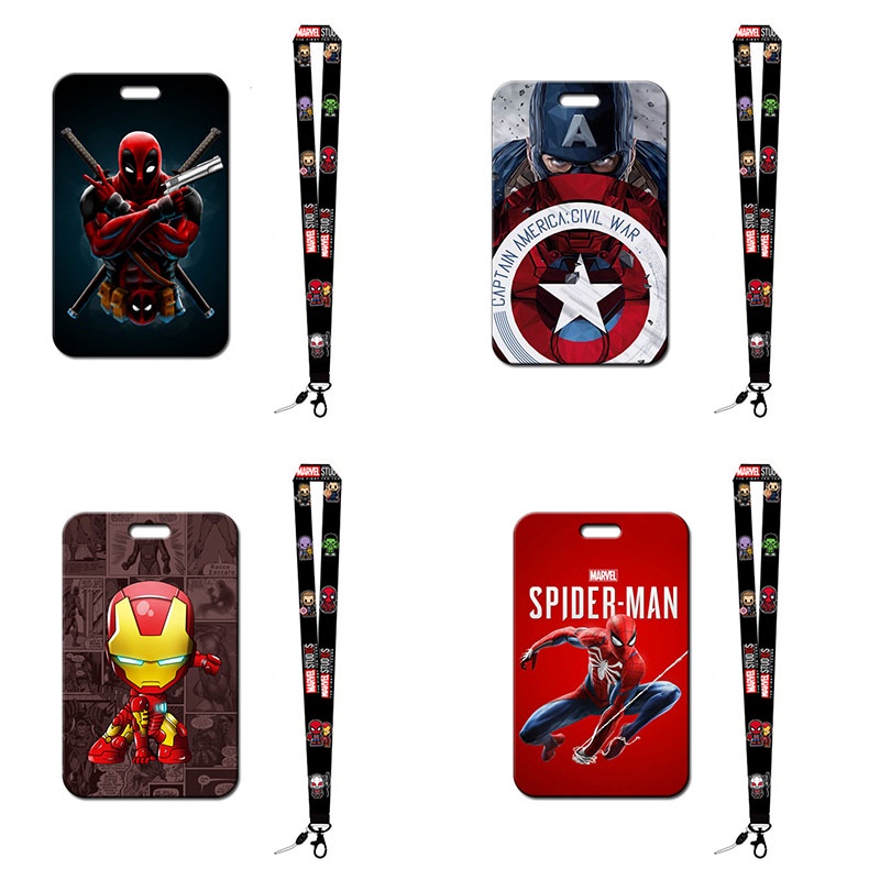 Cordon Marvel Deluxe Avec Porte-Cartes - Captain America En Polyuréthane