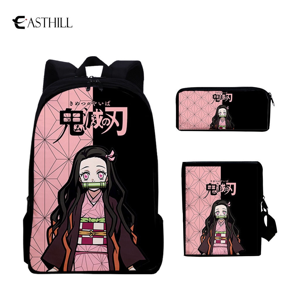 EASTHILL 3pc/set Demon Slayer Mochila Bolso De Hombro Estuche Para Lápices  Niños Niñas Dibujos Animados Anime Kimetsu No Yaiba Tomioka Giyuu Escolar