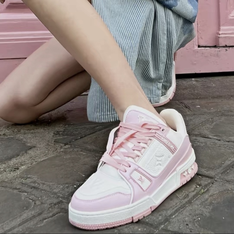 Louis Vuitton 100 % Original Trainer Mujer Zapatillas Bajas Rosa Parejas  Zapatos Casuales