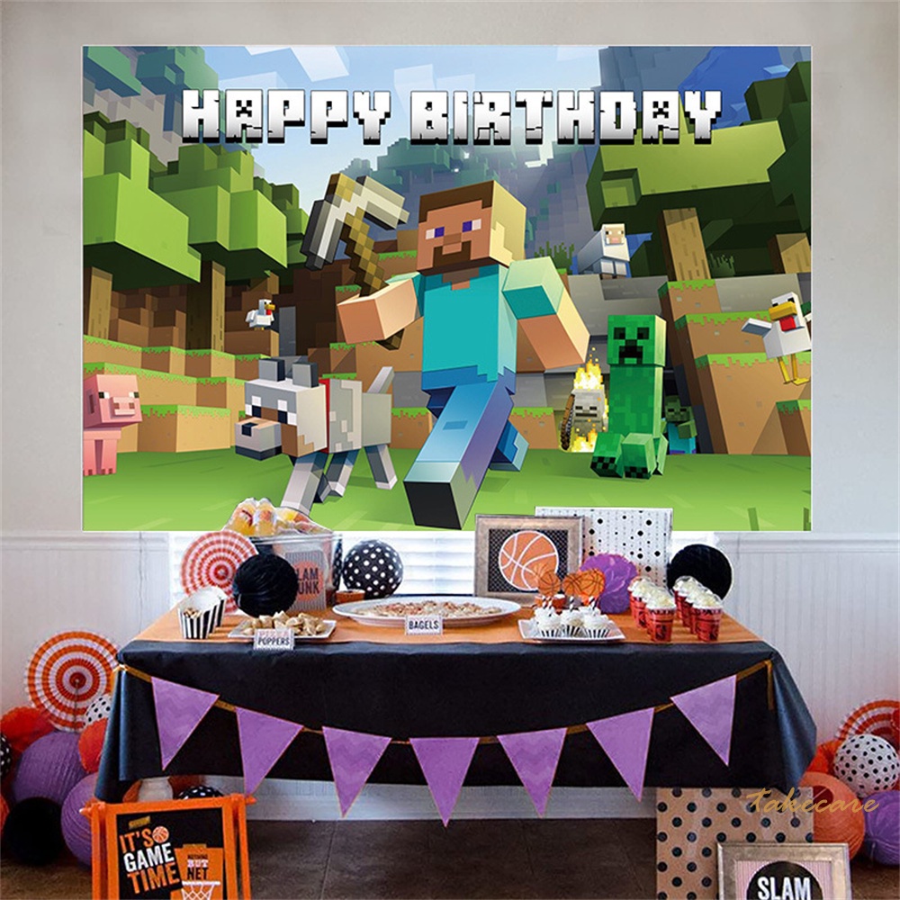 Telón De Fondo Fiesta De Cumpleaños Minecraft De Tela Tema Decoración  Banner Brithday Decoraciones Adornos Fiestas