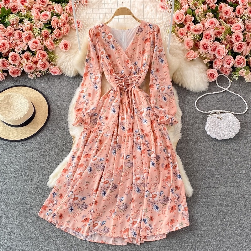 Vestido floral manga online larga