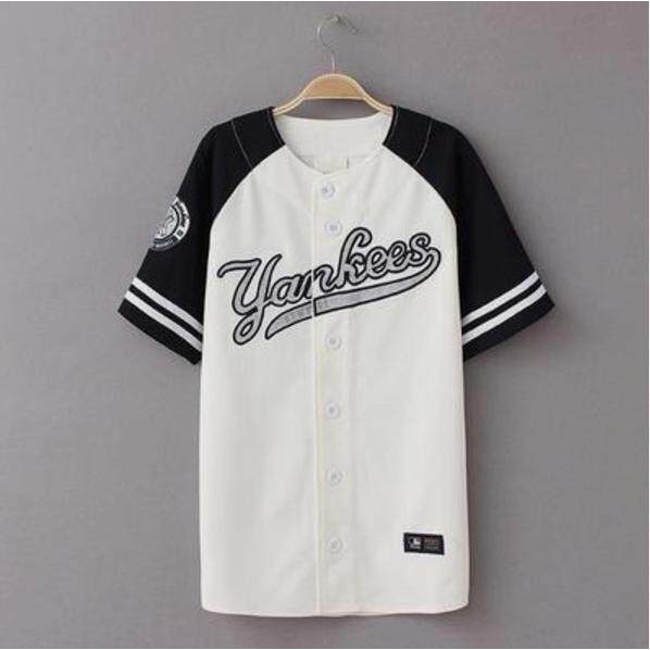 SIM Verano Hip Hop Moda Béisbol Camiseta Estilo Coreano Suelto