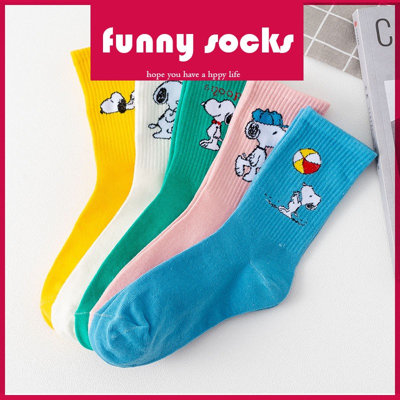 Calcetines divertidos lindos calcetines de tobillo stoking colorido Snoopy  medias de los niños medias de moda coreano japonés lindo de dibujos  animados dulces medias de alta parte superior