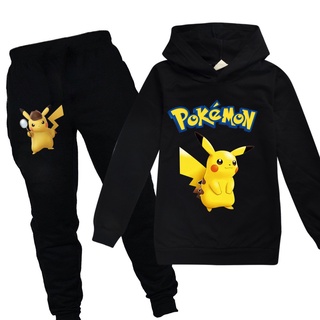 Pokemon Moda Dibujos Animados Pikachu Sudadera Con Capucha + Pantalones  2pcs Set Anime Print Sportsuit Ropa Infantil Trajes Niño Niña 2-15 Años |  Shopee Colombia